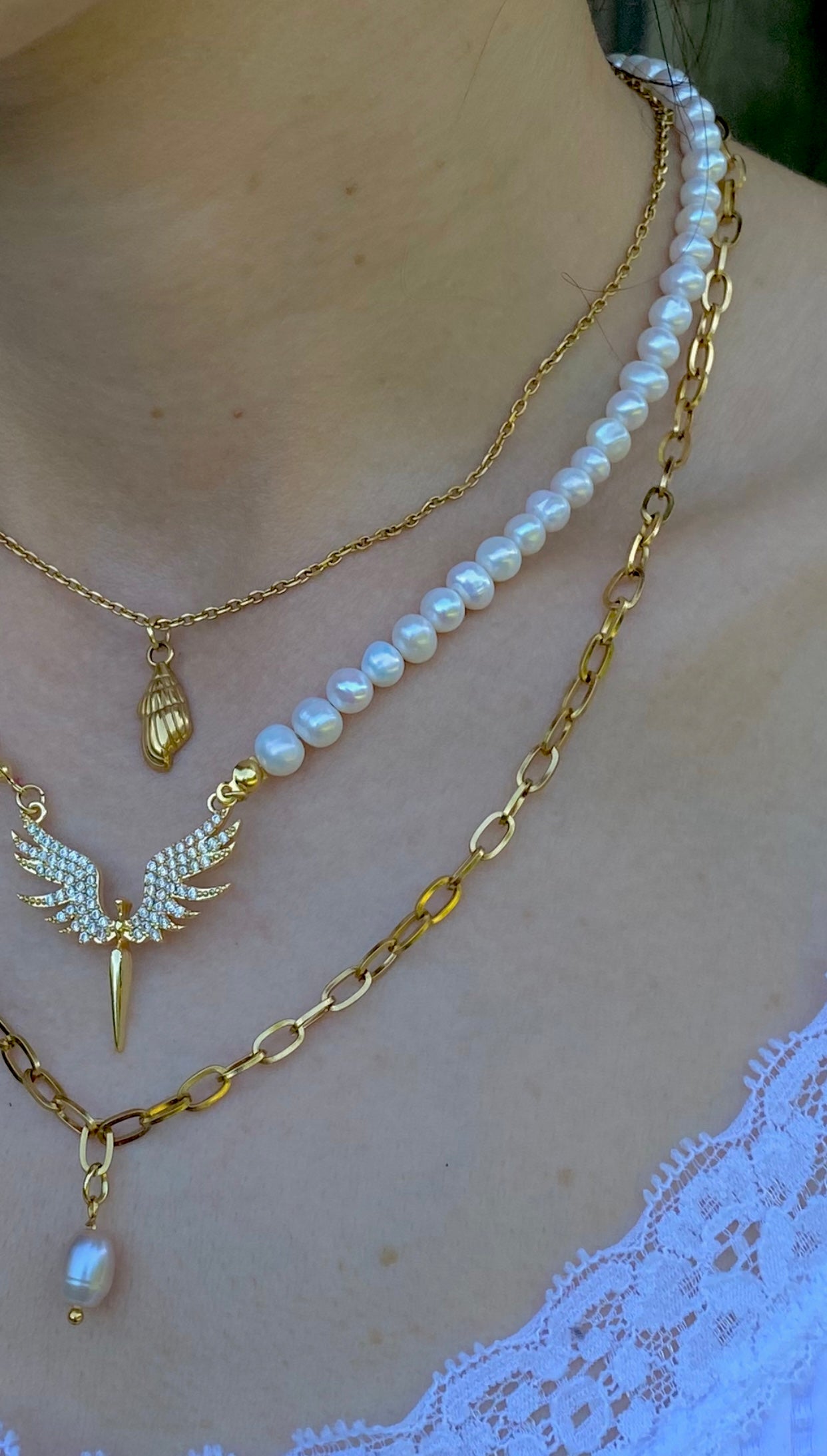 Genuine Freshwater Pearl Necklace Stainless Steel Angel Wings Charm | Calming Energy Jewelry, Meaningful Gift of Protection & Peace,  Symbol of Peace & Emotional Balance